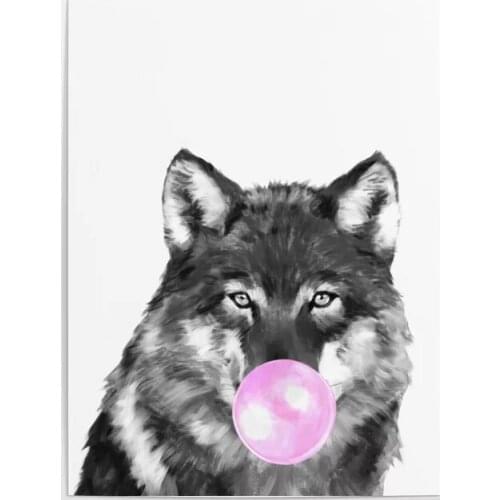 HD Canvas Prints Painting Wolf Black White Wall Art Bubble Gum Poster Modular Animal Picture For Modern Living Room Home Decor