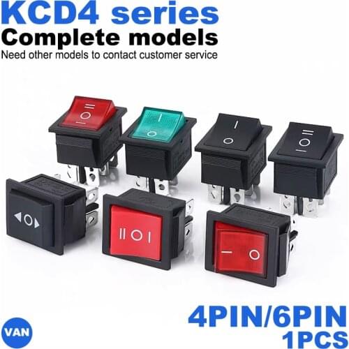 KCD4 Rocker Switch ON-OFF 2/3Position 4 Pins / 6 Pins Electrical equipment With Light Power Switch 16A 250VAC