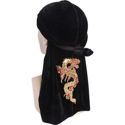 China Fashion Dragon Pattern Hair Caps Velvet Durag Sleeping Headwrap Women Men Turban Headwear Hair Bonnet For Sleeping