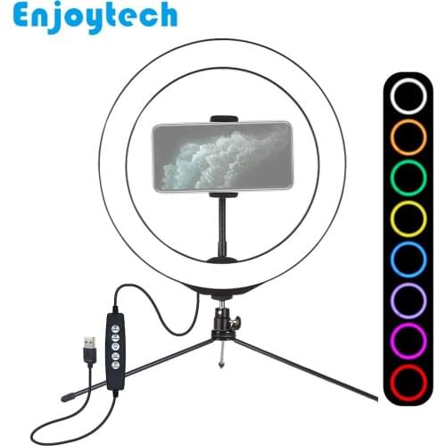 New 10inch 26cm RGBW LED Ring Flash Lamp Light with Mobile Phone Holder MIni Tripod for Vlogging Live Video Bloggers