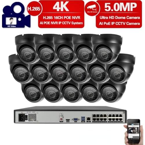 Face Detection16CH 5MP POE NVR Security Camera System Kit H.265 IP Camera Dome Outdoor Waterproof CCTV Video Surveillance Set