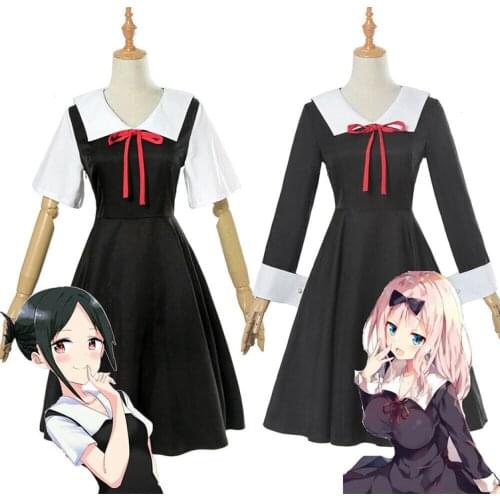 Kaguya Sama Love Is War Fujiwara Chika Cosplay Costume Shinomiya Kaguya Costume Lolita Uniform School Girl Dresses + Wig C50C11