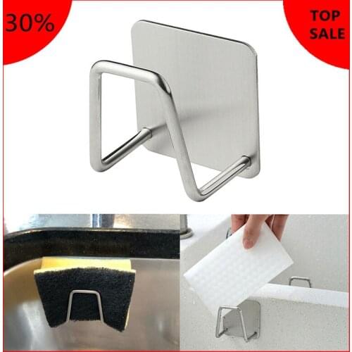 Kitchen Stainless Steel Sponges Holder Self Adhesive Sink Sponges Drain Drying Rack Kitchen Sink Accessories Storage Organizer