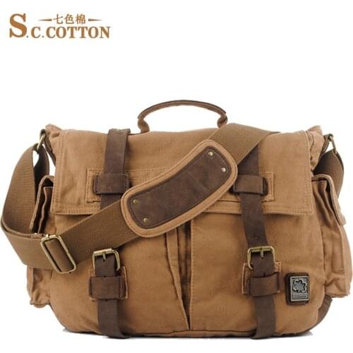 Multi-function Vintage Canvas Leather Business Tote Bag Travel Shoulder Messenger Bag Video Portable Carry Case