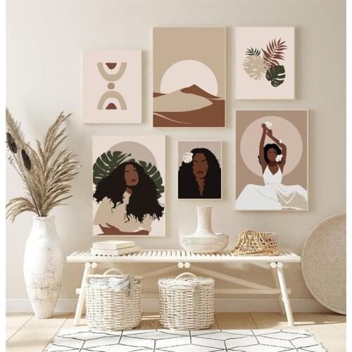 Fashion Girl Palm Leaf Monstera Flower Canvas Painting Posters Wall Art Pictures Bedroom Decoration Paintings Home Room Decor