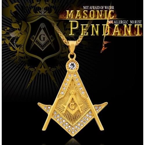 Beier 316L Stainless Steel Mens Masonic Rays Hip Hop necklaces pendants Cuban Chain Gold Freemason punk Jewelry P002