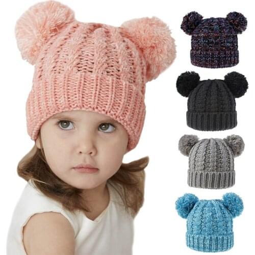 MYZOPER Keep Warm Child Beanie Fashion New Elasticity Boy Girl Casual Simple Double Pompom Hat Winter Hat