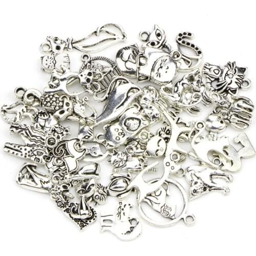 20pcs/lot Random Mix Animal Cat Charms Lot For Bracelet Making Metal Dog Owl Butterfly Charms Pendants Necklace Jewelry Findings