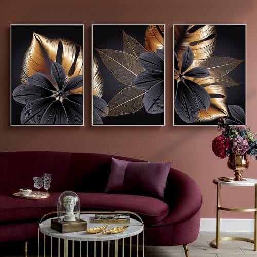 CNPAINTING Wall Art Golden Plant Leaves Picture Home Poster Modern Style Canvas Painting For Living Room No Frame