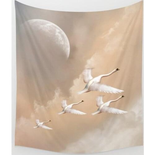 Flying Swans Tapestry Wall Hanging Room Carpet Dorm Psychedelic Tapestries Art Home Decoration Accessories Living Room Decor