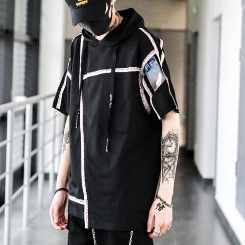 New Summer Half Sleeve Hooded Shirt Harajuku Style Hip Hop Sweatshirt Cotton Oversize Hoodies Couple Fashion Streetwear