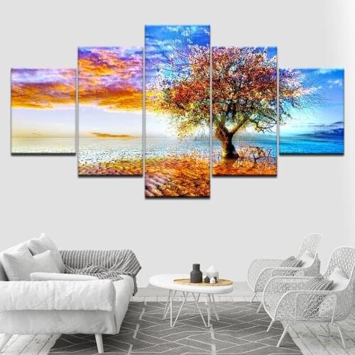 Coastal Wishing Tree Printed Canvas Wall 5 Piece Canvas Wallpapers modern Poster Modular art painting for Living Room Home Decor