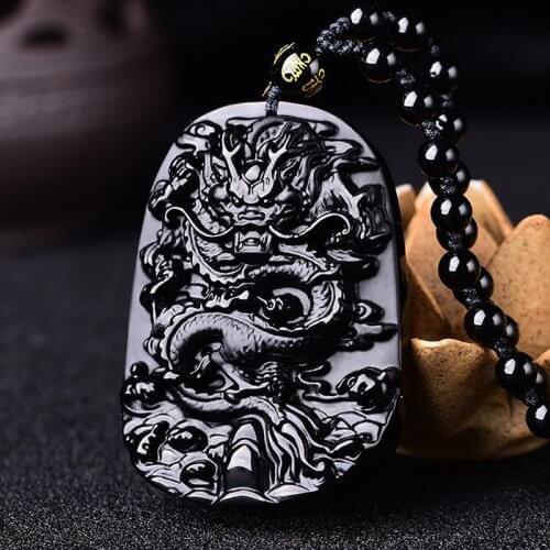 Natural Brazilian obsidian hand-carved dragon pendant simple retro pendant jewellery fashion for men lucky