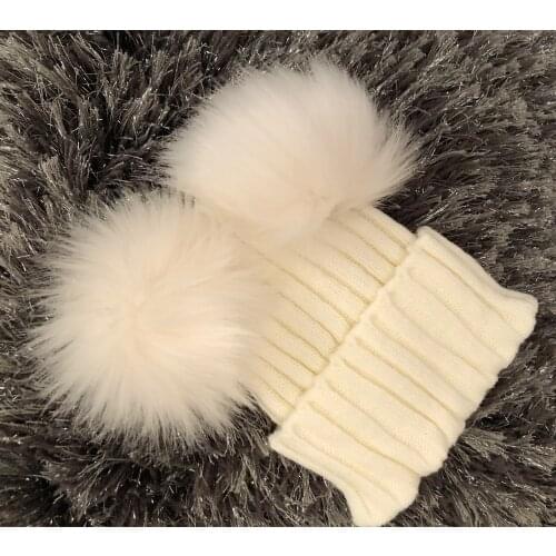 Childrens winter toddler baby kids faux fur hat cap beanie with 2 two double pom poms pompom ears funny hat for boys and girls