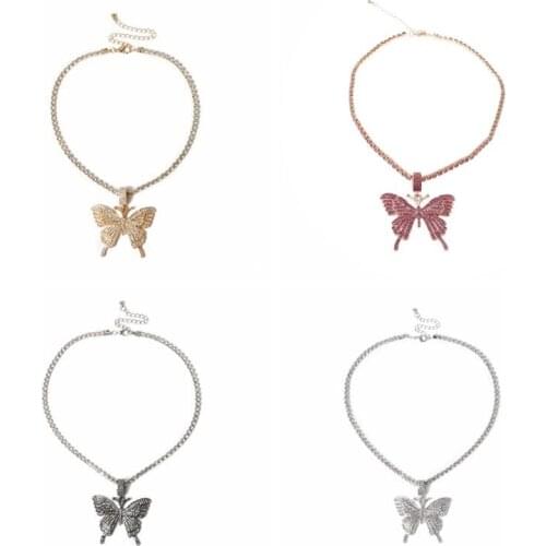 Sparking Fully Iced Out Crystal Pave Butterfly Pendant Necklace Fashion Jewelry