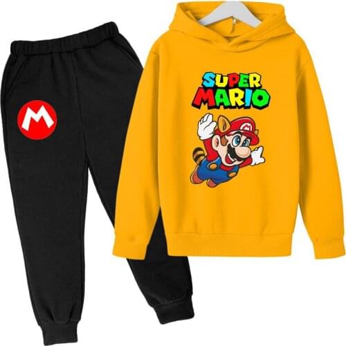 2021 New Mario Childrens Hooded Boys Girls Cartoon Printed Spring and Autumn Fashion Anime Hoodiesuit