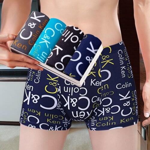4pcs Fashion Printed Panties Mens Underwear Boxers Breathable Mid-rise Waist Loose Man Boxer Comfortable Soft Boxer Shorts