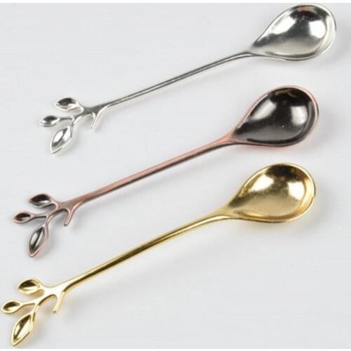 Vintage 12cm Alloy Coffee Spoon Retro Leaves Handle Tea Stirring Spoons Exquisite Kitchen Sugar Measuring Tool LX5051