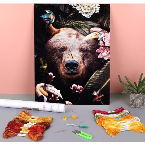 Flower Animals Printed Water-Soluble Canvas 11CT Cross-Stitch Embroidery Full Kit DMC Threads Sewing Handicraft Mulina