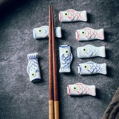 Japanese Carp Streamer Shape Ceramic Cute Chopsticks Holder Stand Rest Pillow Fork Spoon Rack Shelf Dinner Table Kitchen Utensil