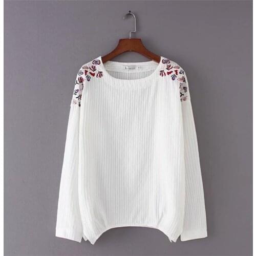 Cotton embroidery white top long sleeve women 2018 casual shirt womens tops blusas mujer chemise femme