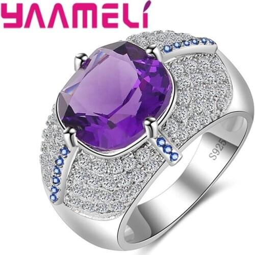 Vintage Big Cut Square Blue Crystals 925 Sterling Silver Best Quality Wide Rings Jewelry For Unisex Women Banquet Party