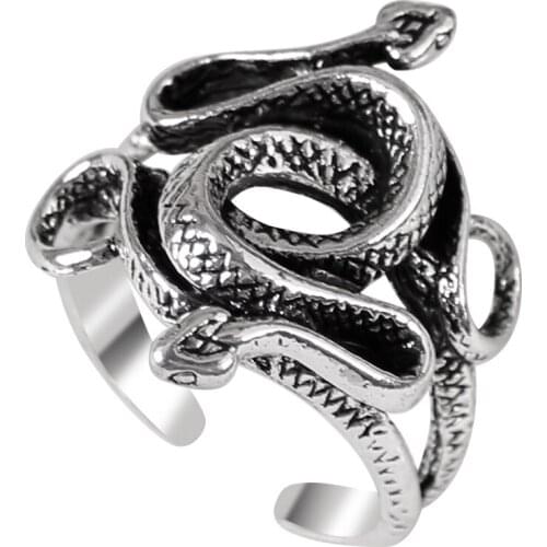 1pc Fashion Black Mens Multi-headed Snake Ring Winding Punk Hip Hop Rock Style Retro Ladies Alloy Ring Animal Jewelry Wholesale