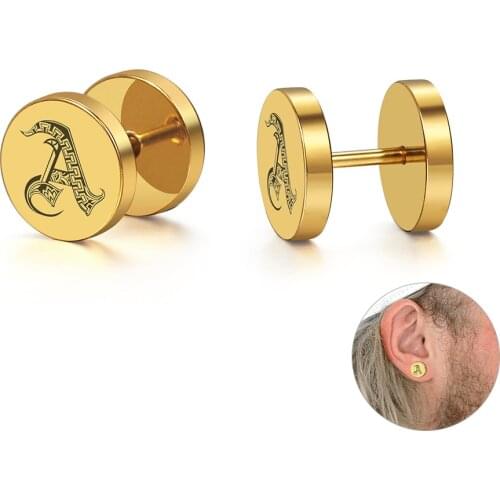 10mm Piercing Earrings For Men Women Gold Color Stainless Steel A-Z Initial Letter Stud Earrings Tiny Name Jewelry LKE205