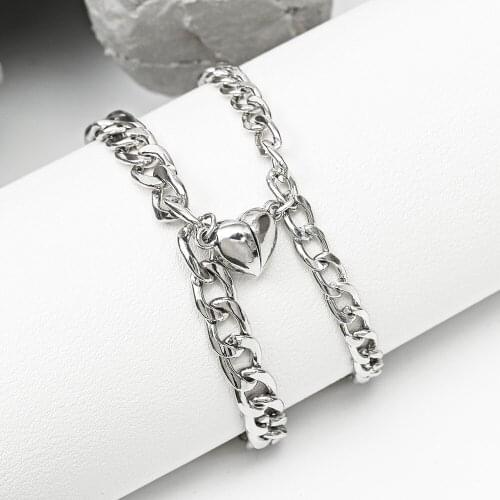 2Pcs Magnet Couple Bracelets Heart Attraction Bracelet Stainless Steel Angel Wings Charm Jewelry Gifts Magnetic Love Bracelet