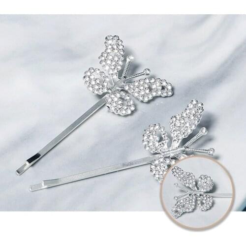 2PCS Rhinestone Flower Bangs Hairpin Vintage Side Clip Wedding Duckbill Clip Hair Accessories for Girls LB