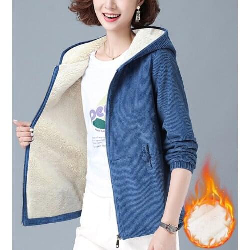 2020 New Autumn Korean Corduroy Women Jacket Korean Loose Women Short Hooded Outwear Plus size Casual Female Warm Thicken Coats