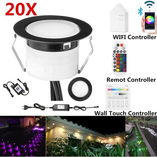 20X Black 45mm 12V RGBW Terrace LED Deck Stair Soffit UP/Down Step Lights Waterprrof WIFI Bluetooth Mesh Controller Timer Dimmer