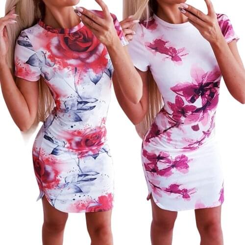 3d Flower Dress Digital Print Elegant Pencil Bodycon Gathered Waist Dress Round Neck Sukienka Women Short Sleeve Dress Open Side
