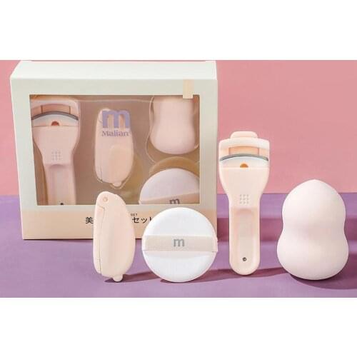 4 in 1 Beauty Makeup Tools Set Eyelash Curler Gourd Puff Set Makeup Sponge Puff Eyelash Curlers Makeup Portable Tool Set