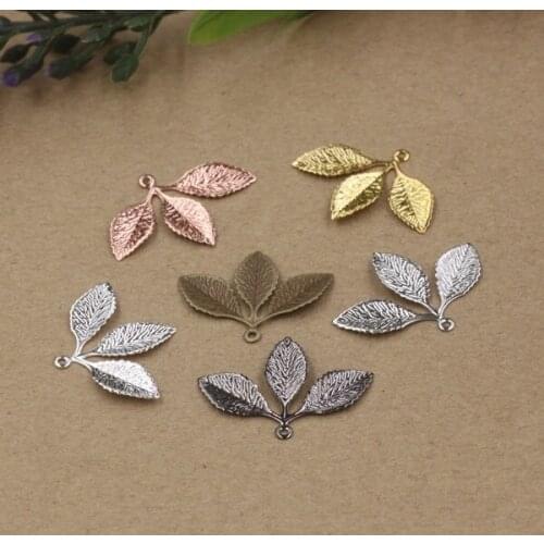 50pcs/lot Mixed color 23*31mm Copper material Simple Leaf for Hair Charms for DIY Jewelry Findings Making Wholesale
