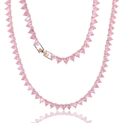 5A heart cz tennis necklace white pink cubic zirconia iced out bling pink girl women jewelry choker
