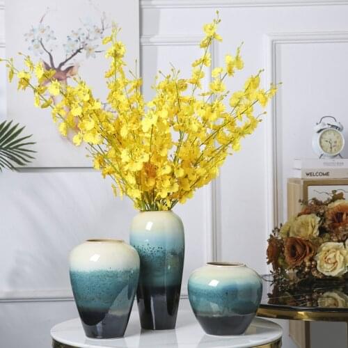 Antique Ceramics Glaze Blue Flower Vase Simple Insert Craft Home Ornaments Chinese Style Living Room Arts gifts