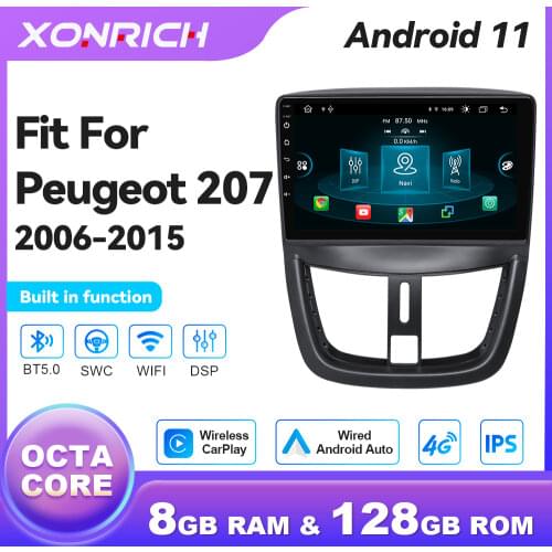 4G+128G Android 10.0 Car Radio Multimedia Player For PEUGEOT 207 2006-2015 GPS Navigation no 2Din Autoradio Carplay Wifi DSP
