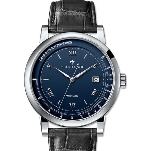 PONIGER Men Business 50M Waterproof Fashion Gradue 30 Pulsations Dial Automatic Self-wind Mechanical Wrist Watches - Leather