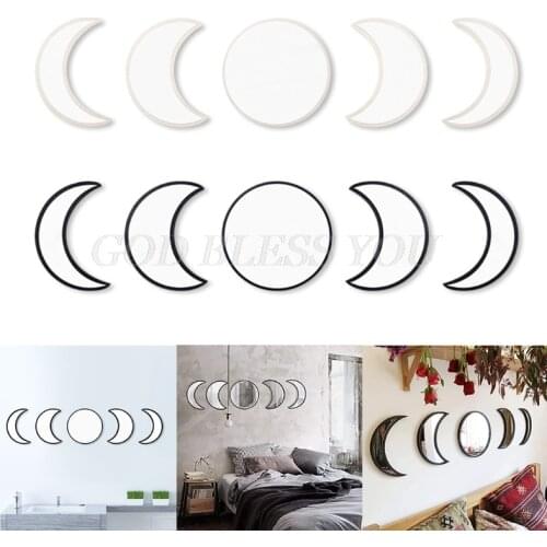 5pcs Moon Phase Decorative Mirror Wall Stickers Wall Decal Home Decoration Living Room Balcony Posters Drop Shipping