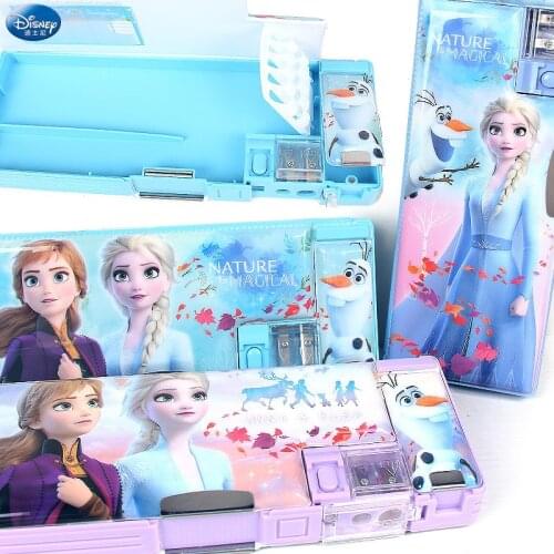 Disney stationery box Frozen 2 double-sided plastic pencil case pupils stationery bag pencil sharpener pencil case