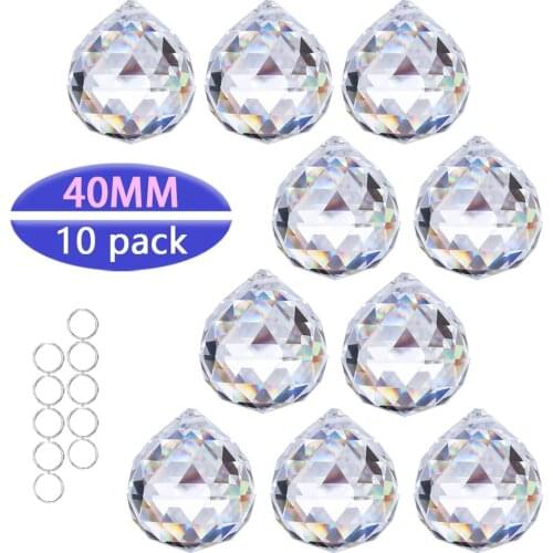 H&D 40mm/1.57in Crystal Ball Prism Rainbow Maker Hanging Crystal Balls for Chandelier Pendants Window Suncatchers,Pack of 10