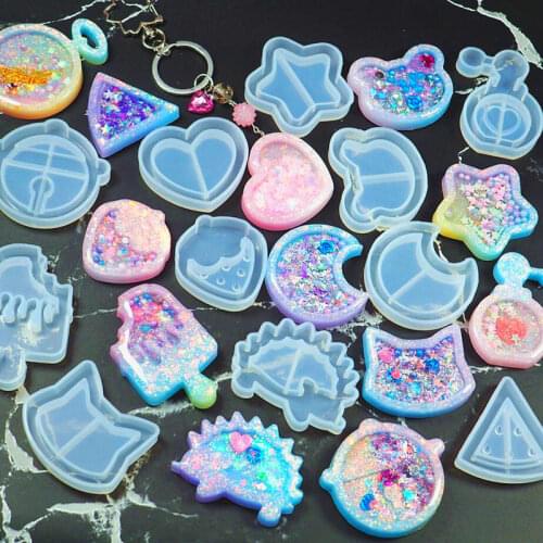 Kawaii Strawberry Shaker Silicone Molds Epoxy Resin Bear Star Popsicle Shaker Key Chain Charms Shiny Mold DIY Jewelry Craft Tool