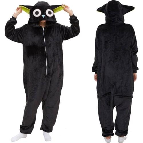 Kigurumi Black Cat Onesies for adults Chis Sweet Home Pajamas Winter Anime Animal Cosplay Cheese Cat Pyjamas Halloween Costumes