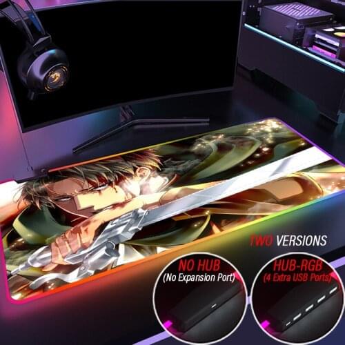 Anime Levi Ackerman RGB Gaming Mouse Pad Attack on Titan Mousepad Backlit Mause Large Desk Keyboard LED Mice Mat Support DIY