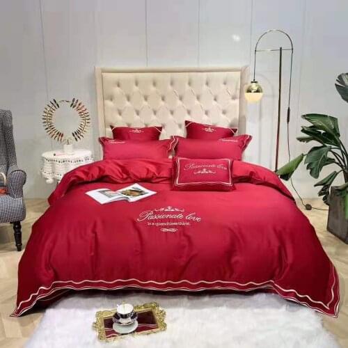 Red Luxury 80S Egyptian cotton Wedding Bedding sets Queen King Princess Duvet cover Bed sheet set Pillowcases 4/6pc Pink Flounce
