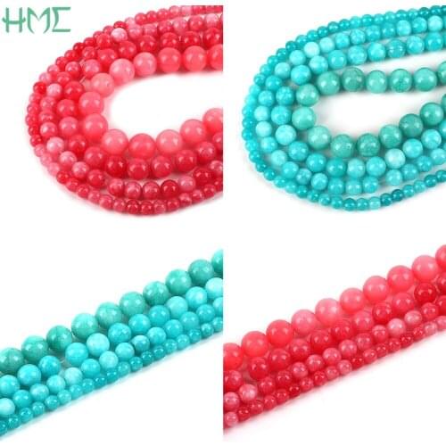 6/8/10/12mm Natural Stone Red Blue Round Loose Spacer Beads For Bracelet Necklace Jewelry Making DIY Amazonite Charm Accessories