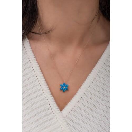 925 sterling Blue Opal Stone Silver Lotus Pendant, Women 'S Accessories, Jewelry