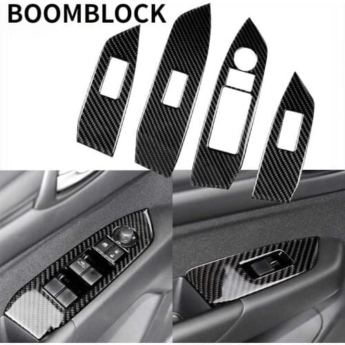 Car Window Lift Button Switch Panel Frame Door Armrest Trim Strip Cover Carbon Fiber Sticker For Mazda CX-5 CX5 CX 5 2017 2018
