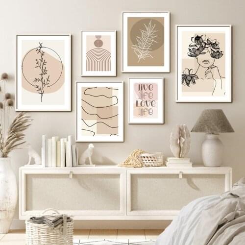 Wall Art Canvas Painting Abstract Line Girl Leaf Quote Nordic Posters And Prints Wall Pictures For Living Room Minimalist Decor